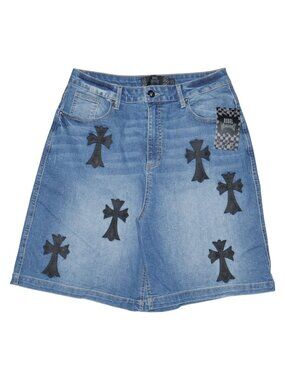 Rebel Vengeance Loose Fit Jorts Men's Chrome Heart Cross Denim Jean Shorts NWT